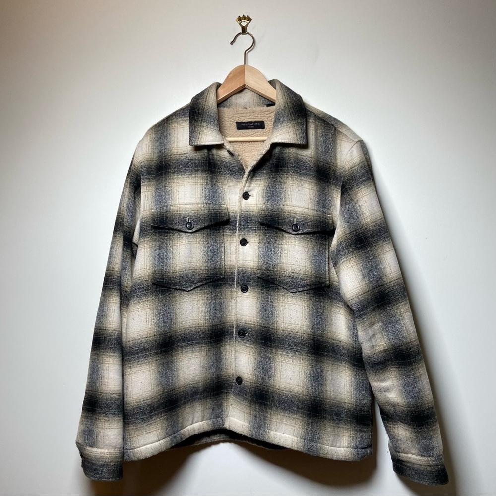 All Saints Lewes Checked Wool Blend Shirt Jacket - Picture 3 of 11